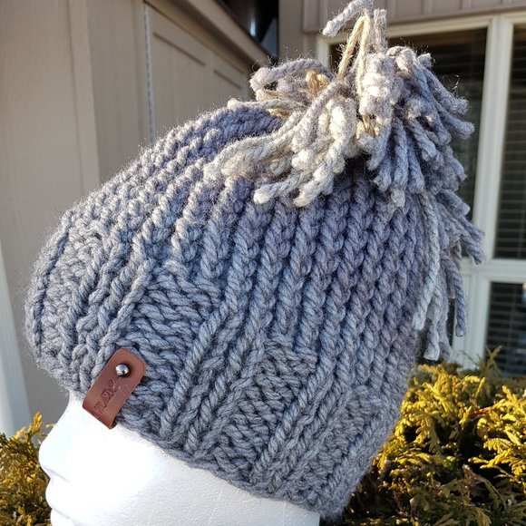 Wool winter set, hand knitted, gray/brown shades, sweater and matching hat - Picture 10 of 15